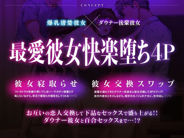 【NTR×スワップ×4P】後輩に寝取らせたら彼女交換することになった〜彼女の甘エロい喘ぎ声を聞きながらダウナーギャルに中出し 画像1