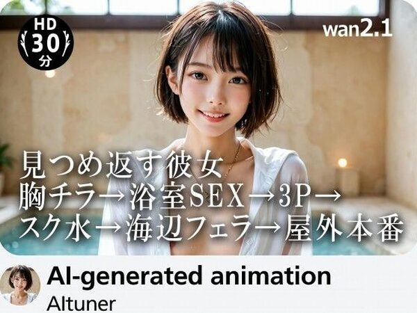 【30分HD】見つめ返す彼女──胸チラ→浴室SEX→3P→スク水→海辺フェラ→屋外本番【AItuner】
